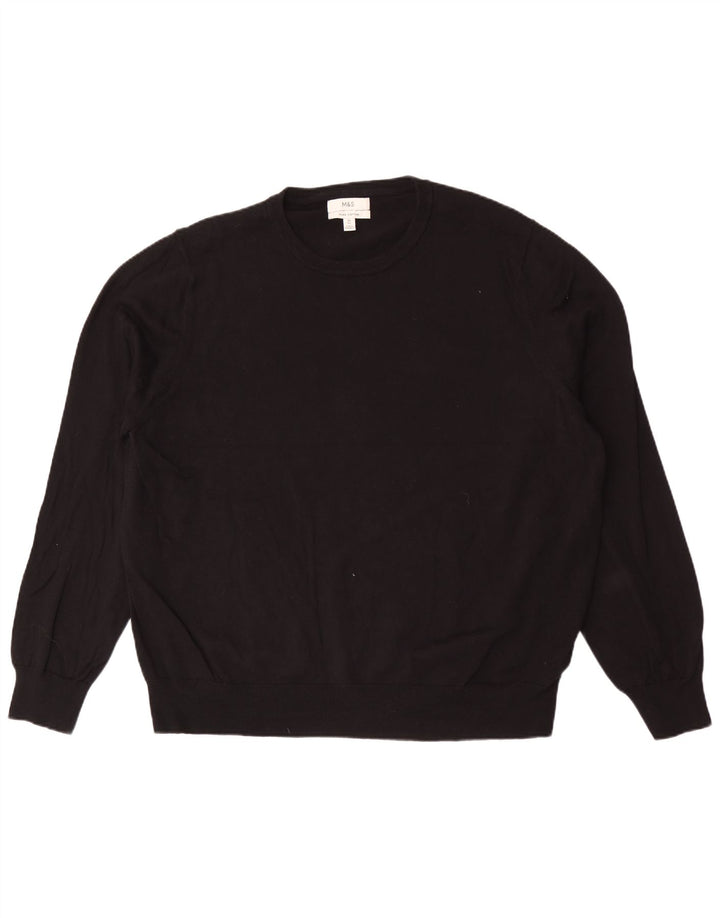 Marks & Spencer Mens Crew Neck Jumper Sweater 3XL Black Cotton