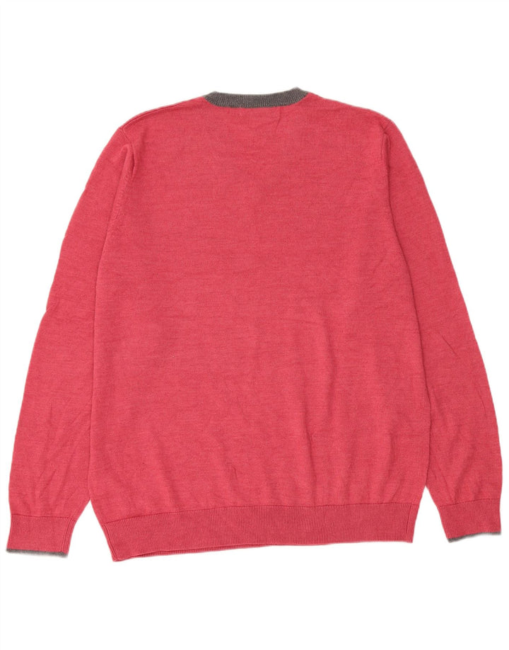 MARKS & SPENCER Mens Autograph V-Neck Jumper Sweater Large Pink Acrylic