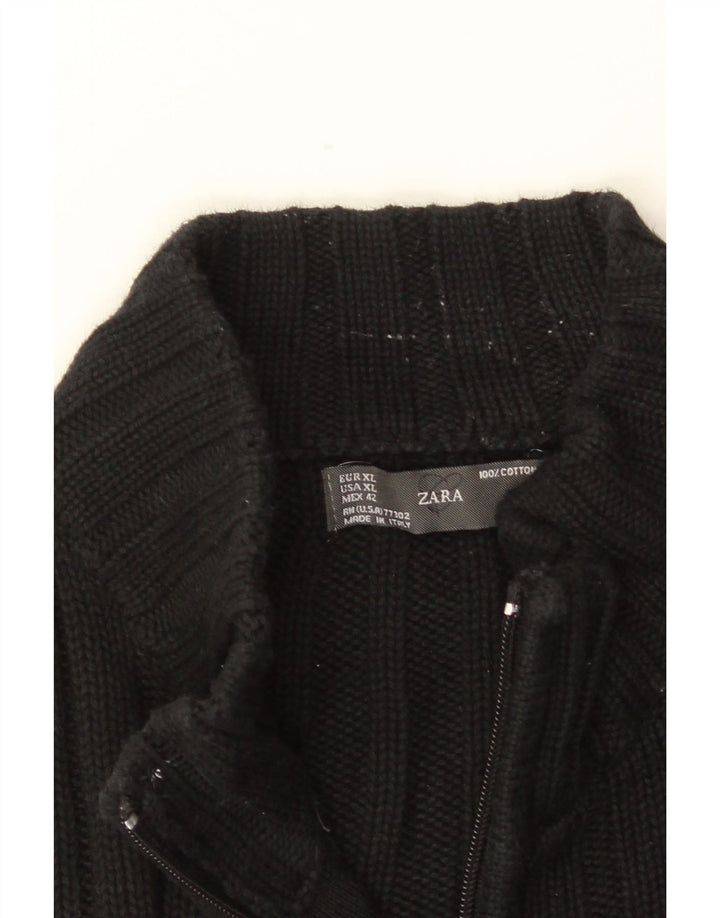 ZARA Mens Cardigan Sweater XL Black Cotton