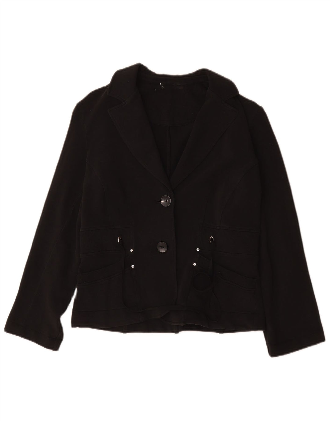 Jaqueta blazer feminina vintage com 2 botões Reino Unido 12 algodão preto médio
