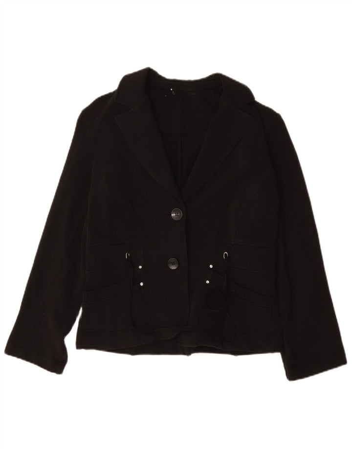 Jaqueta blazer feminina vintage com 2 botões Reino Unido 12 algodão preto médio
