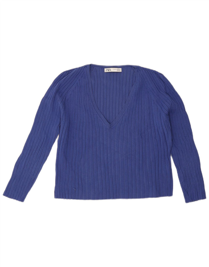 Zara Womens Top 3/4 Sleeve UK 20 2XL Blue Viscose