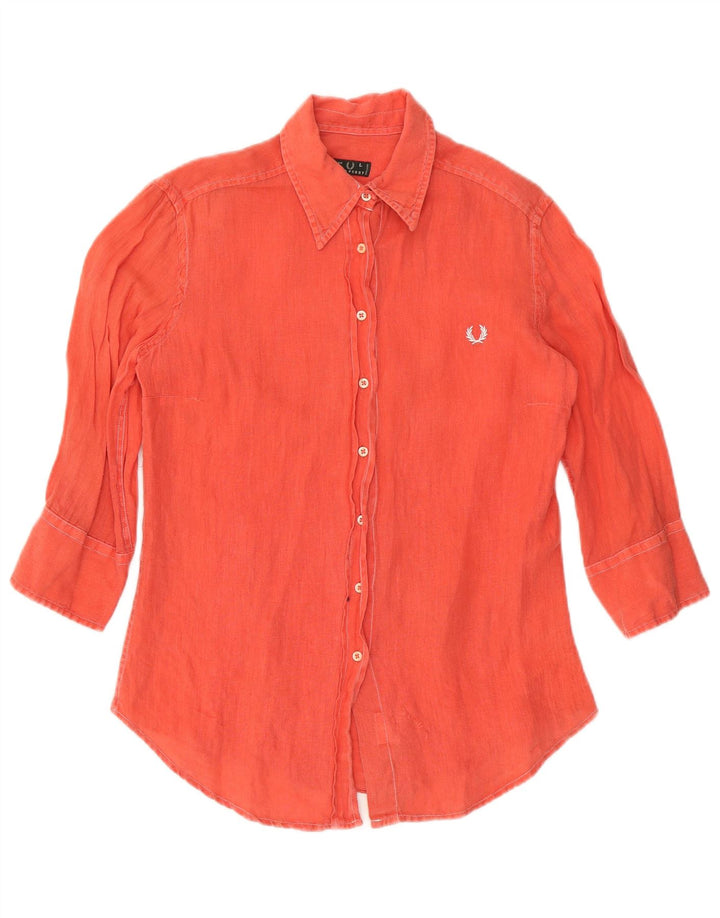 FRED PERRY Womens 3/4 Sleeve Shirt UK 14 Large Orange