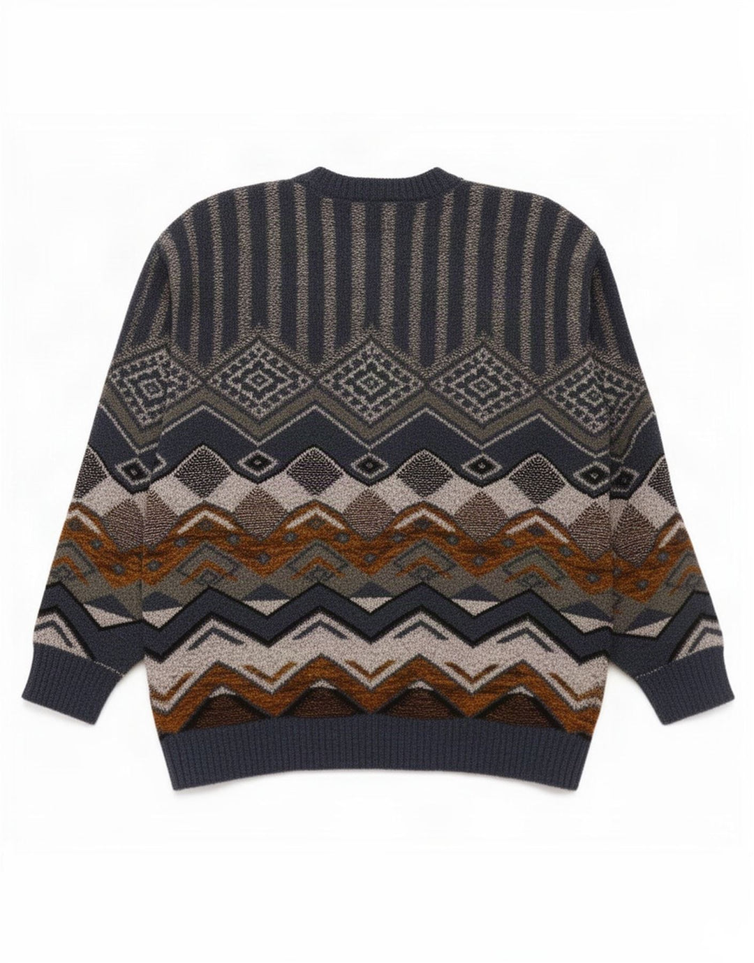 Vintage Mens Crew Neck Jumper Sweater Medium Blue Geometric
