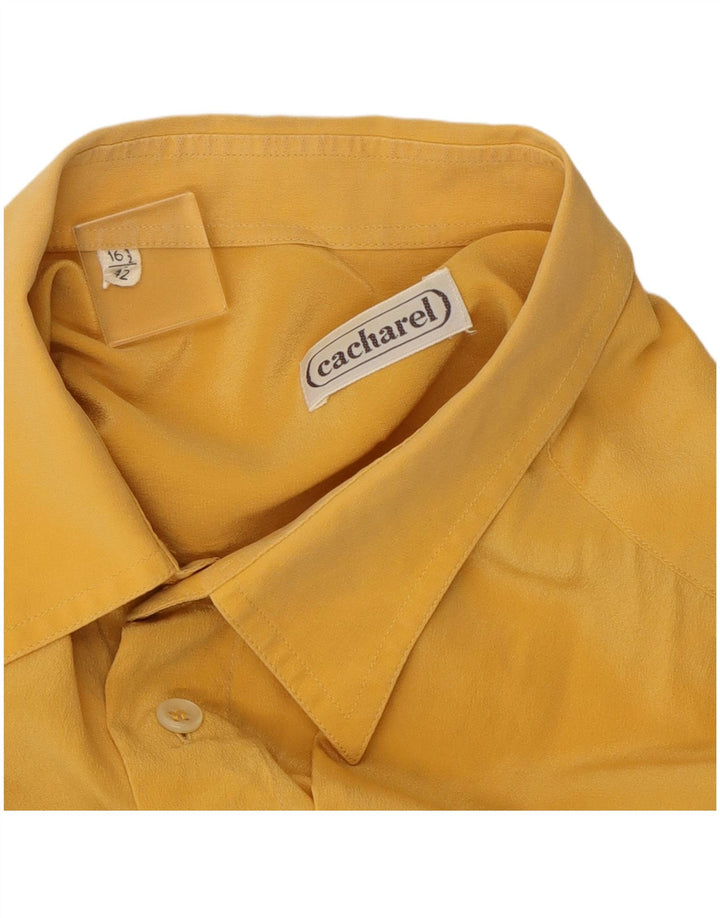 CACHAREL Herren Kurzarmhemd Größe 42 16 1/2 Large Gelb