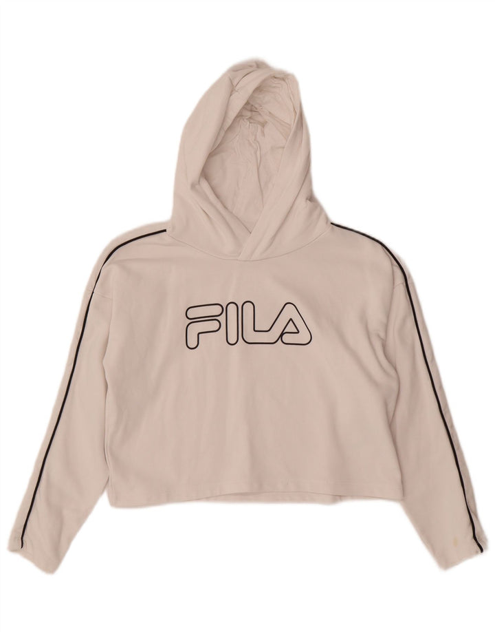 FILA Suéter feminino com capuz e corte gráfico 11-12 anos em algodão branco