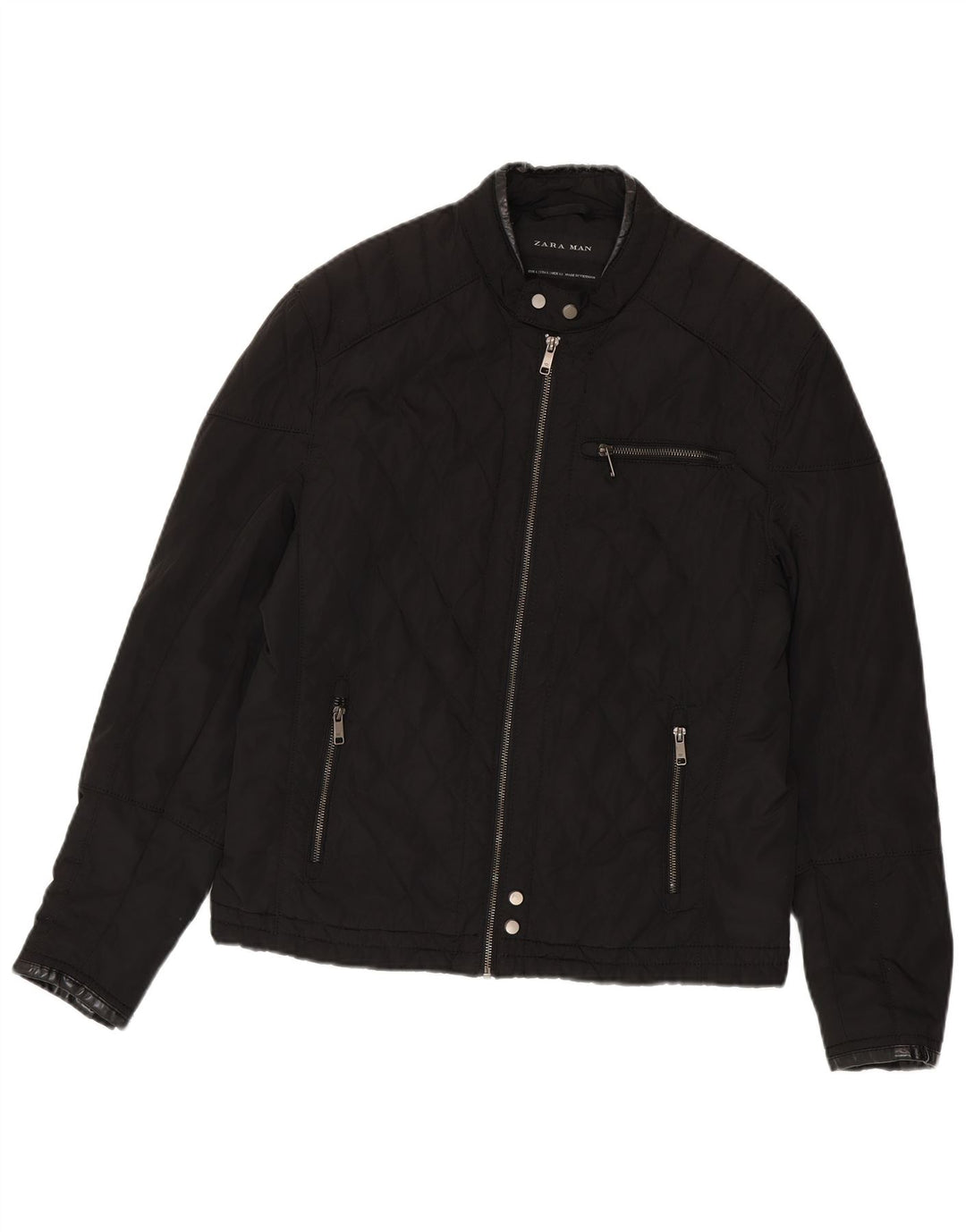 Zara Mens Quilted Jacket UK 40 Large Black Polyester