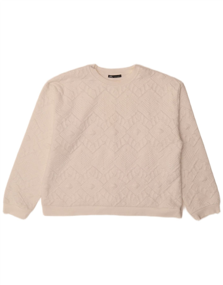 Zara Womens Oversized Sweatshirt Jumper UK 16 Large White Geometric
