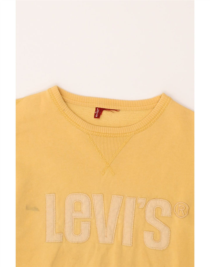 LEVI'S Womens Graphic Sweatshirt Jumper UK 14 Medium Yellow Cotton Vintage Levi's and Second-Hand Levi's from Messina Hembry 