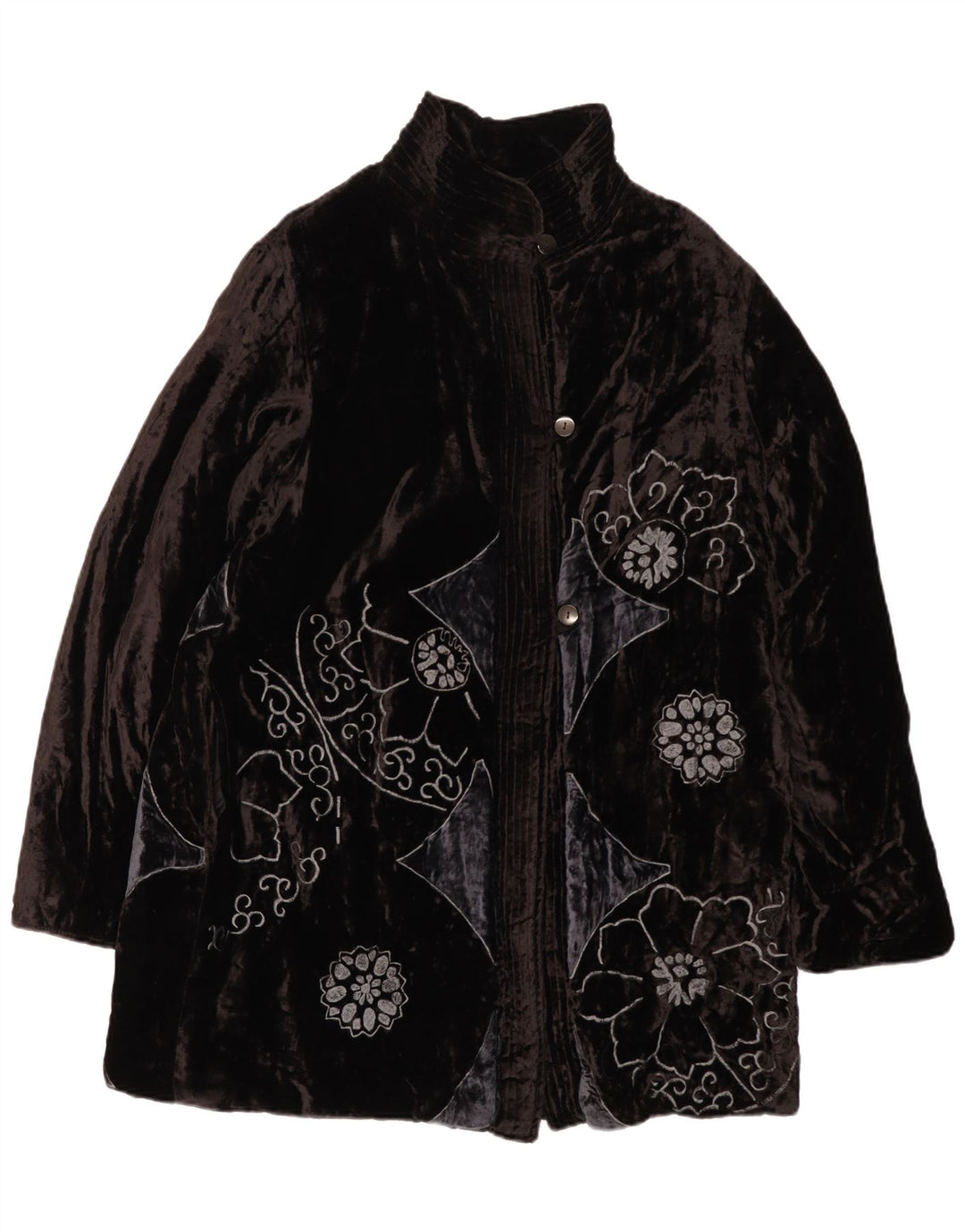 Nitya Dame Oversized Velvet Overcoat EU 38 Medium Black Floral