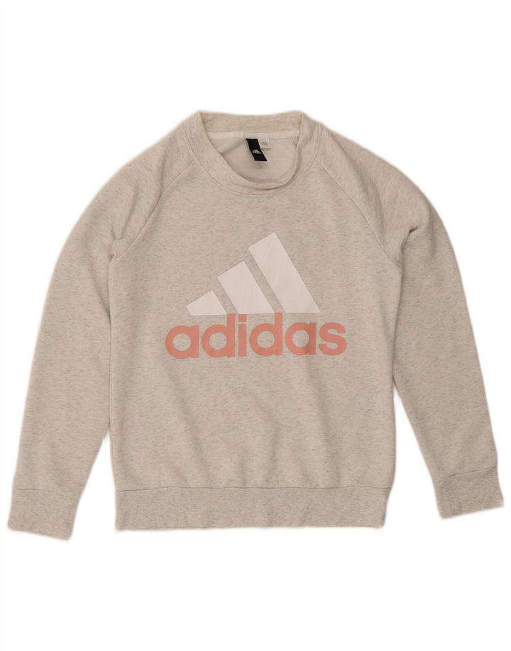 Adidas Womens Graphic Sweatshirt Jumper UK 8 Small Grey Flecked