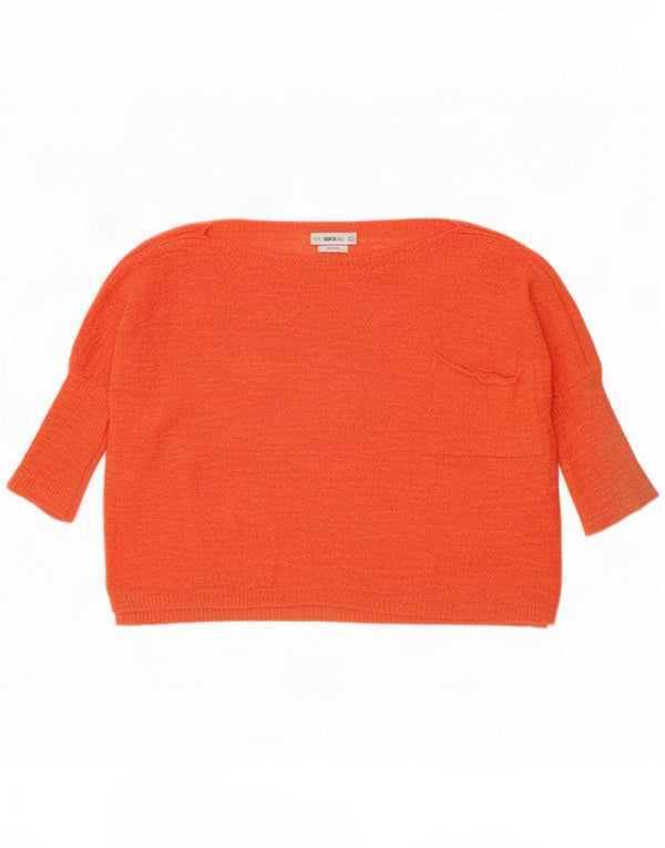 Zara Damen Crop 3/4 Ärmel Pullover mit U-Boot-Ausschnitt UK 10 Small Orange