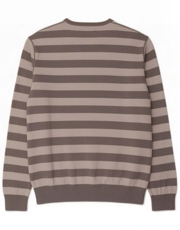 Gap Mens Crew Neck Jumper Sweater Large Grey Striped Cotton