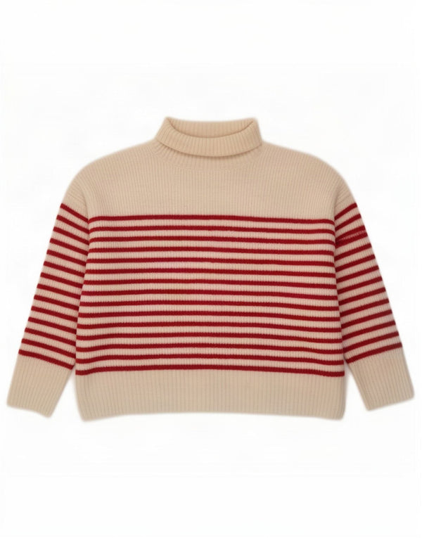 Zara Damen Crop Rollkragenpullover Pullover UK 16 Large Off White gestreift