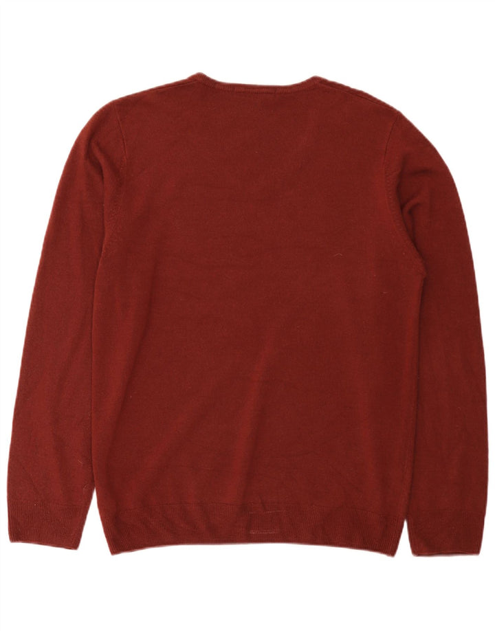 Marks & Spencer Mens V-Neck Jumper Sweater Medium Burgundy Acrylic