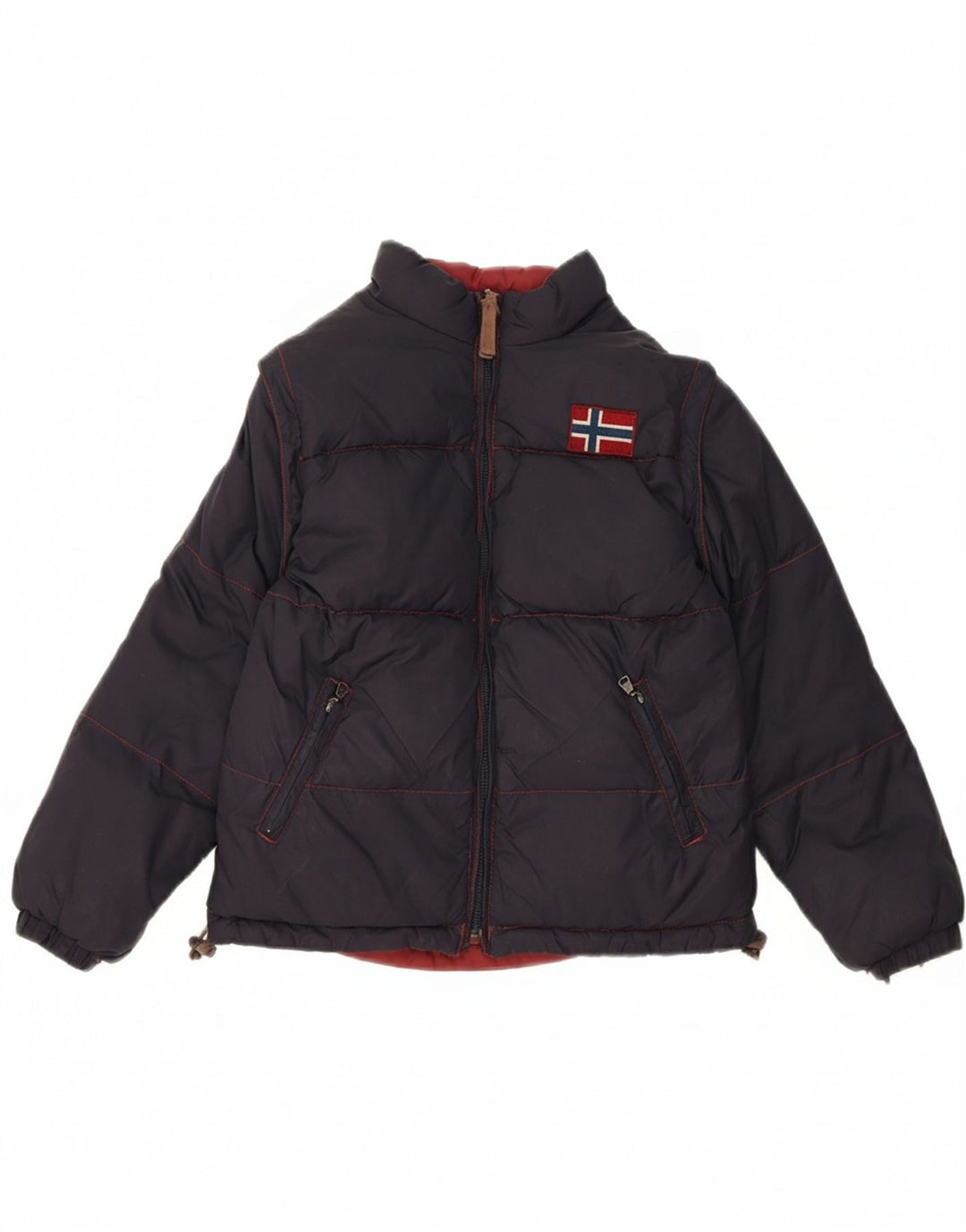 NAPAPIJRI Boys Reversible Padded Jacket 7-8 Years Navy Blue Colourblock Vintage Napapijri and Second-Hand Napapijri from Messina Hembry 
