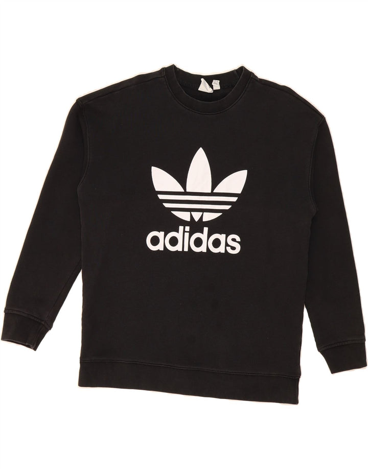 ADIDAS Womens Graphic Sweatshirt Jumper UK 12 Medium Black Cotton Vintage Adidas and Second-Hand Adidas from Messina Hembry 