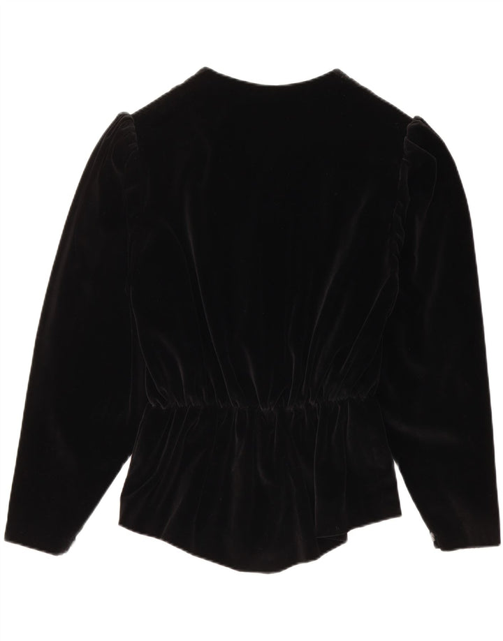 Giacca blazer in velluto a 3 bottoni vintage da donna UK 14 media nera