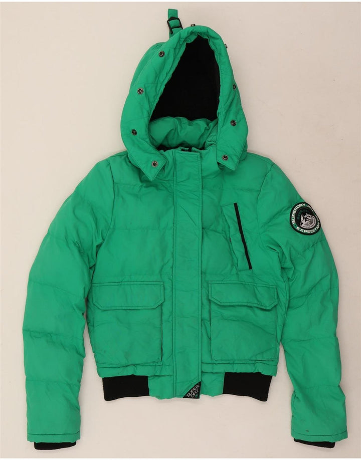Superdry Womens Hooded Oversized Padded Jacket UK 8 Small Green Colourblock
