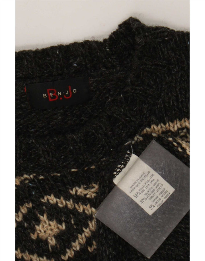 Vintage Mens Crew Neck Jumper Sweater Large Grey Fair Isle Wool