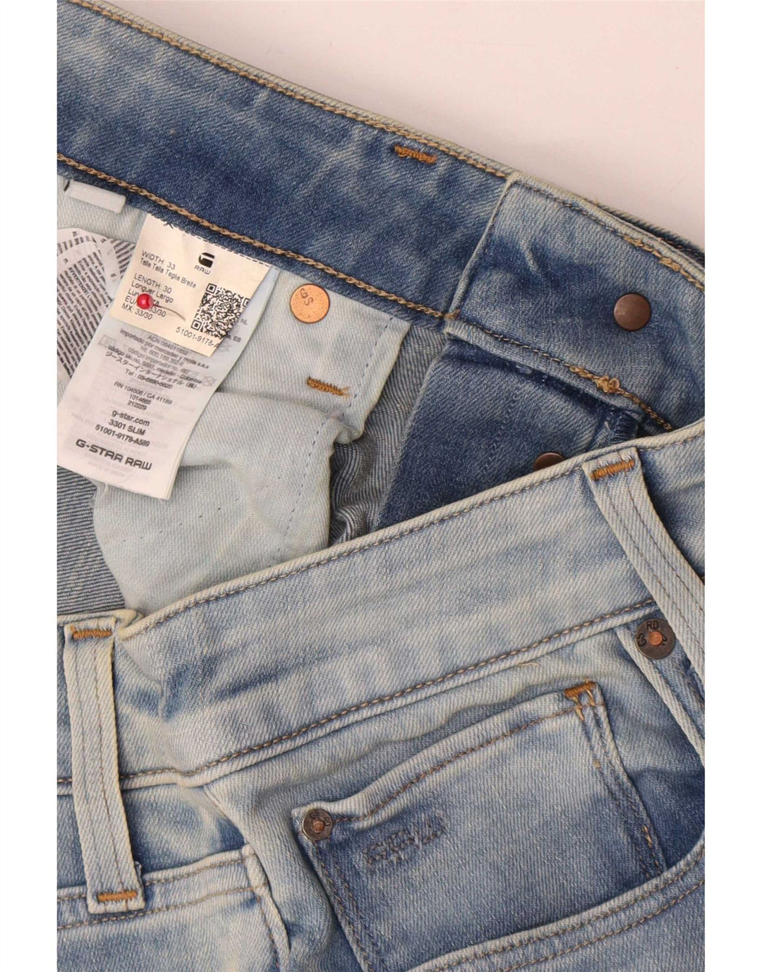 G-Star Mens 3301 Slim Jeans W33 L30 Blue Cotton