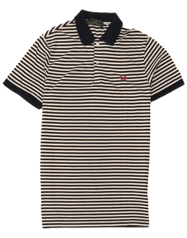 Camisa polo masculina de rugby Fred Perry XL azul marinho listrado de algodão