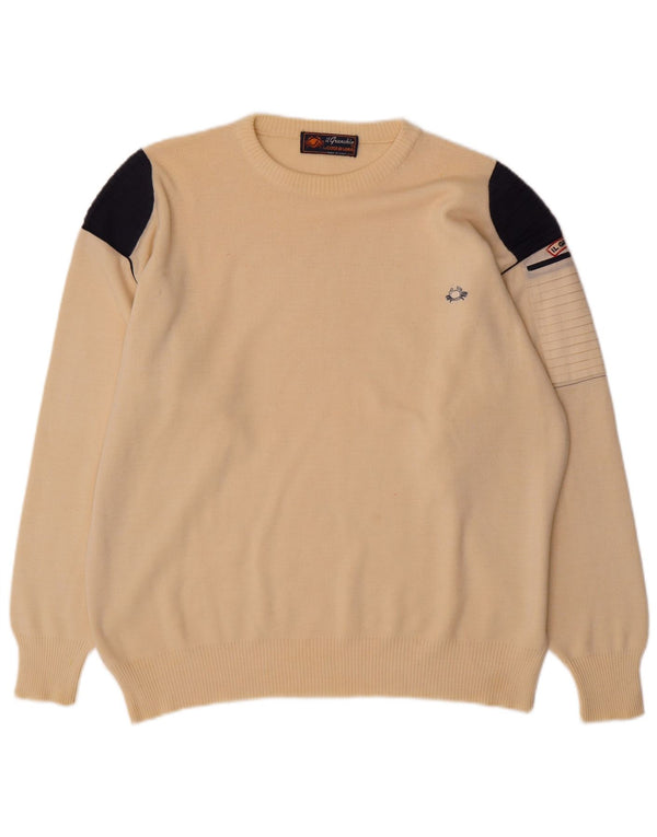 Maglione da uomo girocollo Il Granchio XL in lana color block beige