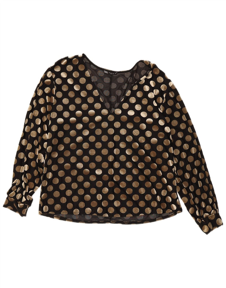 ZARA Womens Oversized Long Sleeve Blouse Top UK 10 Small Black Polka Dot