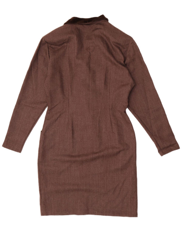 Rochie cămașă vintage pentru femei UK 12 Lână maro medie