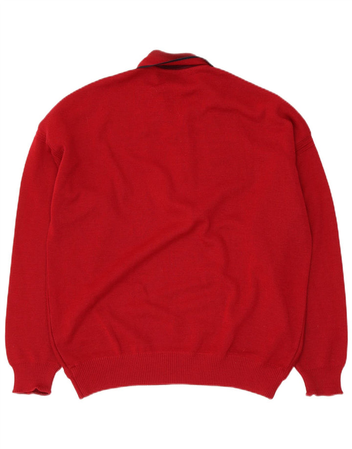 Vintage Mens Polo Neck Jumper Sweater Medium Red Geometric