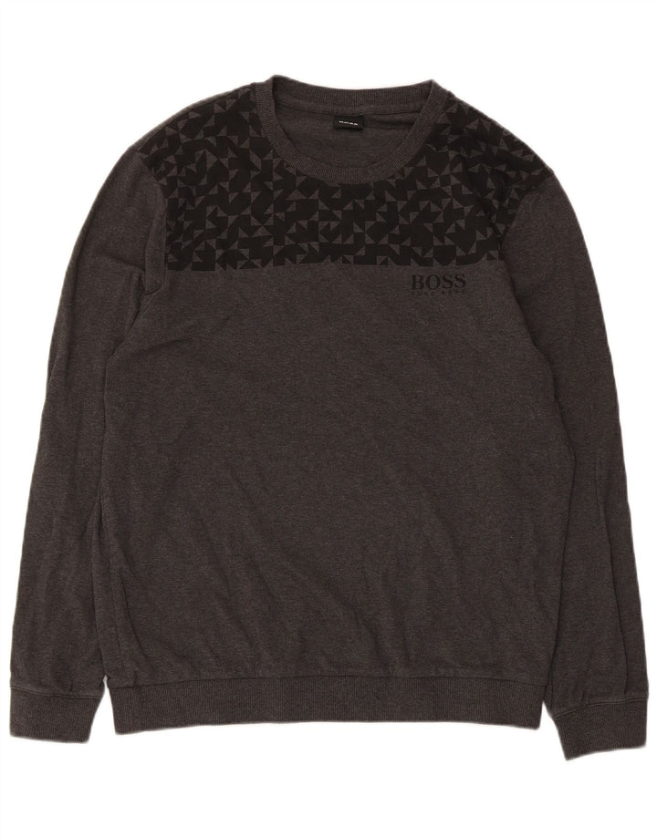 Hugo Boss Womens Sweatshirt Jumper UK 14 Medium Grey Geometric Cotton