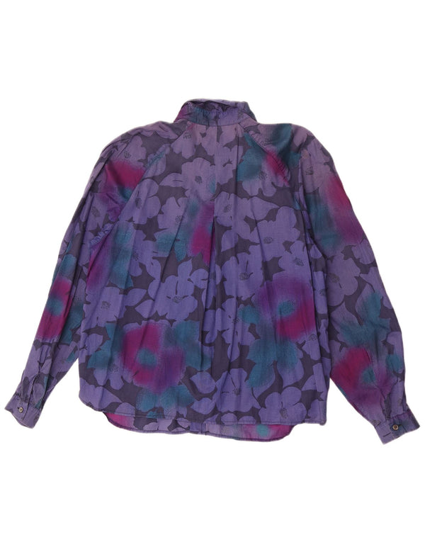 Vintage mujer camisa Reino Unido 16 grande púrpura floral