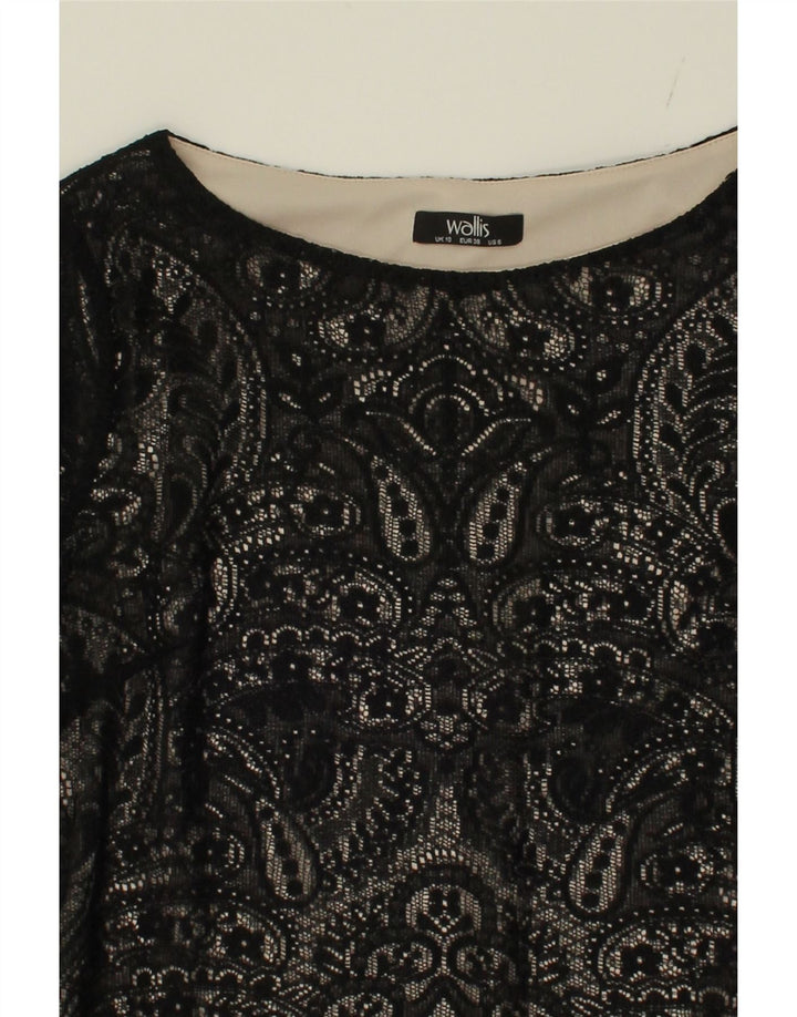 WALLIS Womens 3/4 Sleeve Shift Dress UK 10 Small Black Paisley Polyester Vintage Wallis and Second-Hand Wallis from Messina Hembry 