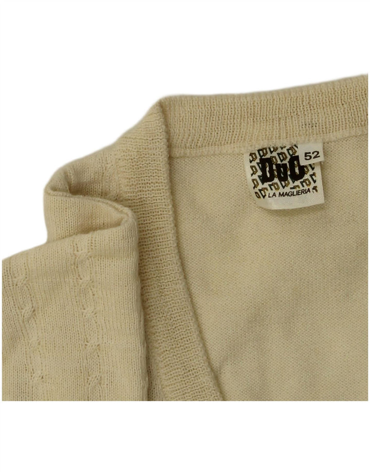 Vintage Mens V-Neck Jumper Sweater IT 52 Large Beige Wool
