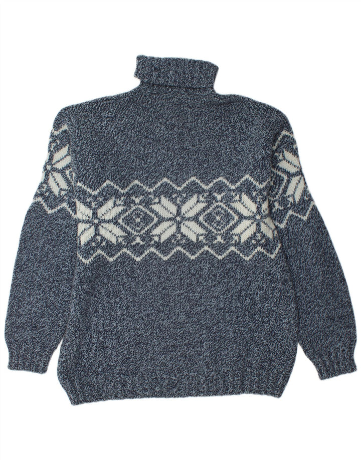 Barbieri Mens Roll Neck Jumper Sweater XL Navy Blue Fair Isle