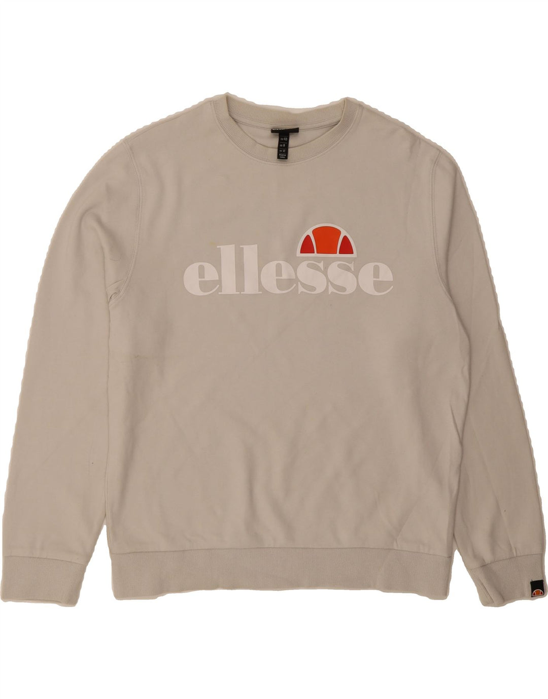 ELLESSE Womens Oversized Graphic Sweatshirt Jumper UK 12 Medium Off White Vintage Ellesse and Second-Hand Ellesse from Messina Hembry 