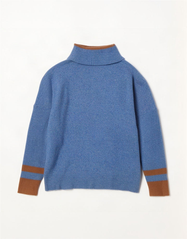 Jigsaw Dame Roll Neck Jumper Sweater UK 16 Large Blue Colourblock Uld