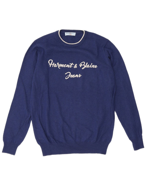 Harmont & Blaine Mens Graphic Crew Neck Jumper Sweater Medium Navy Blue