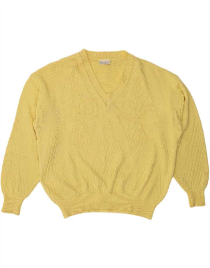 BRIAN SCOTT Mens V-Neck Jumper Sweater Size 48 2XL Yellow Argyle/Diamond