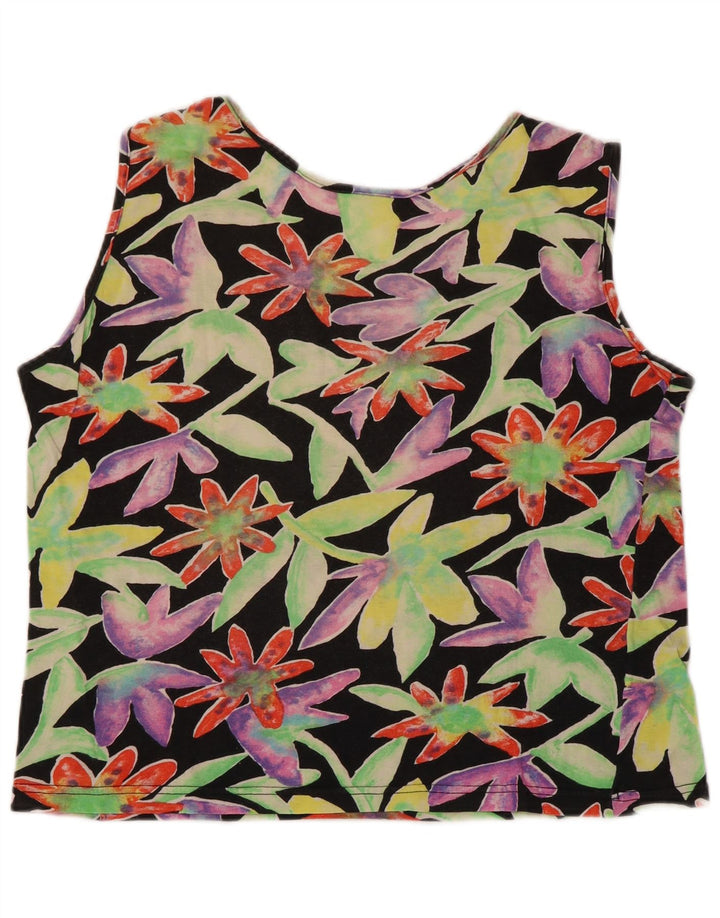 VINTAGE Womens Crop Vest Top UK 12 Medium Black Floral
