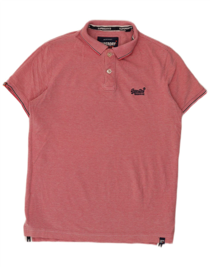 Superdry Mens Polo Shirt Medium Pink Flecked Cotton