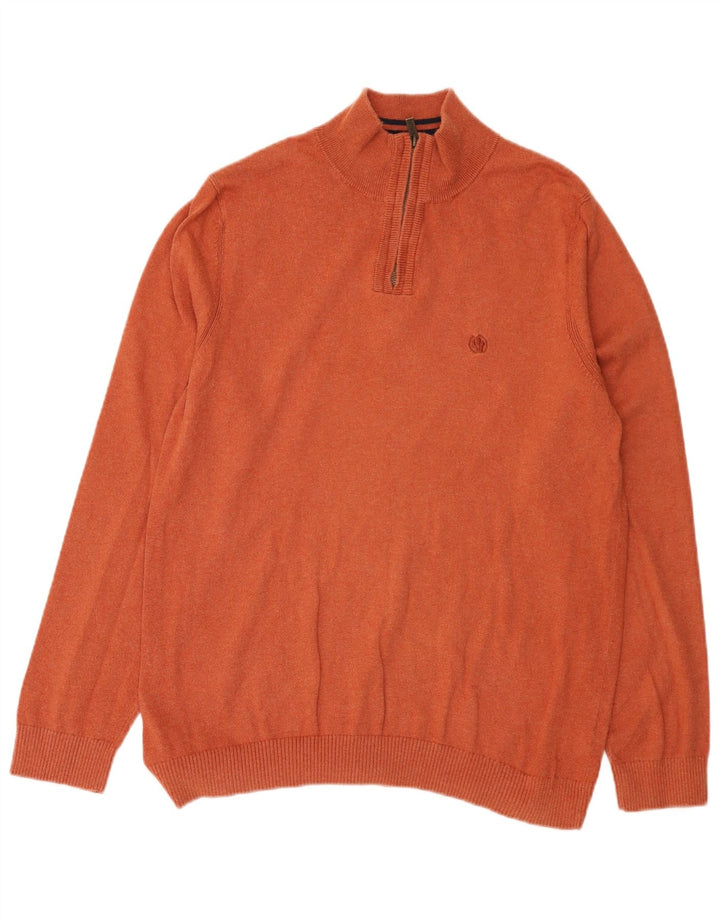 Fat Face Mens Zip Neck Jumper Sweater Large Orange Cotton