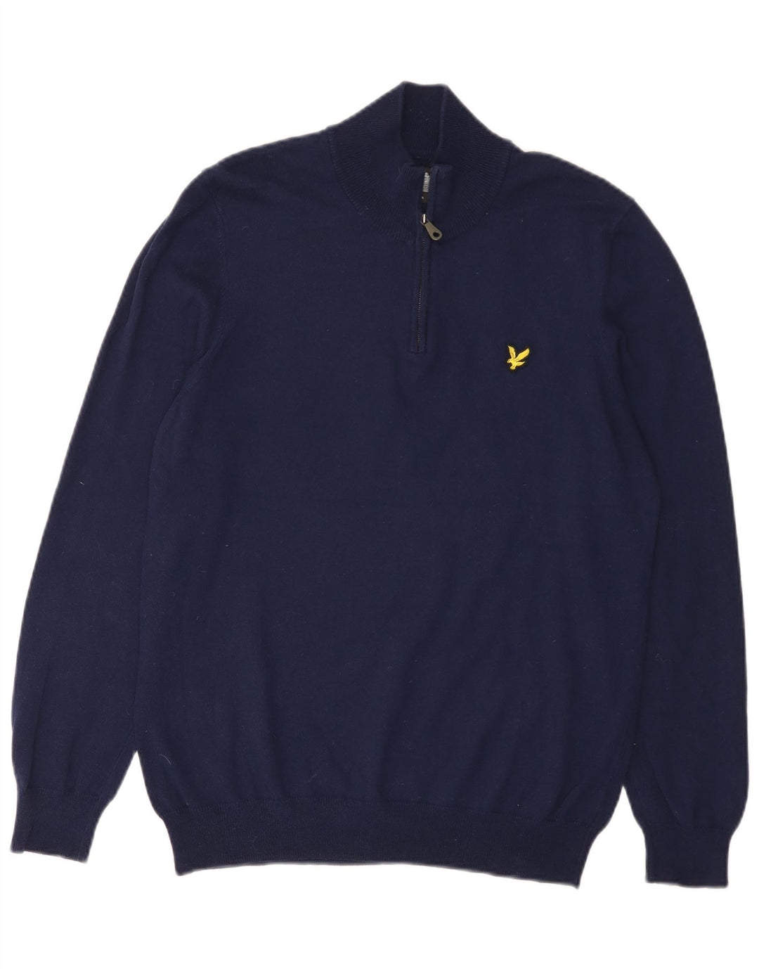 Lyle & Scott Mens Zip Neck Jumper Sweater Medium Navy Blue Cotton