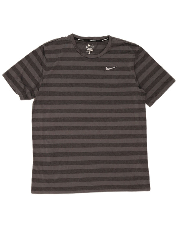 Nike Mens Dri Fit T-Shirt Top Large Grey Striped Polyester