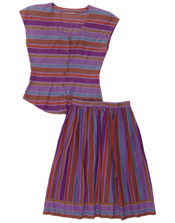 Vintage Womens 2 Piece Skirt Set US 5 Small W24 Purple Striped Linen