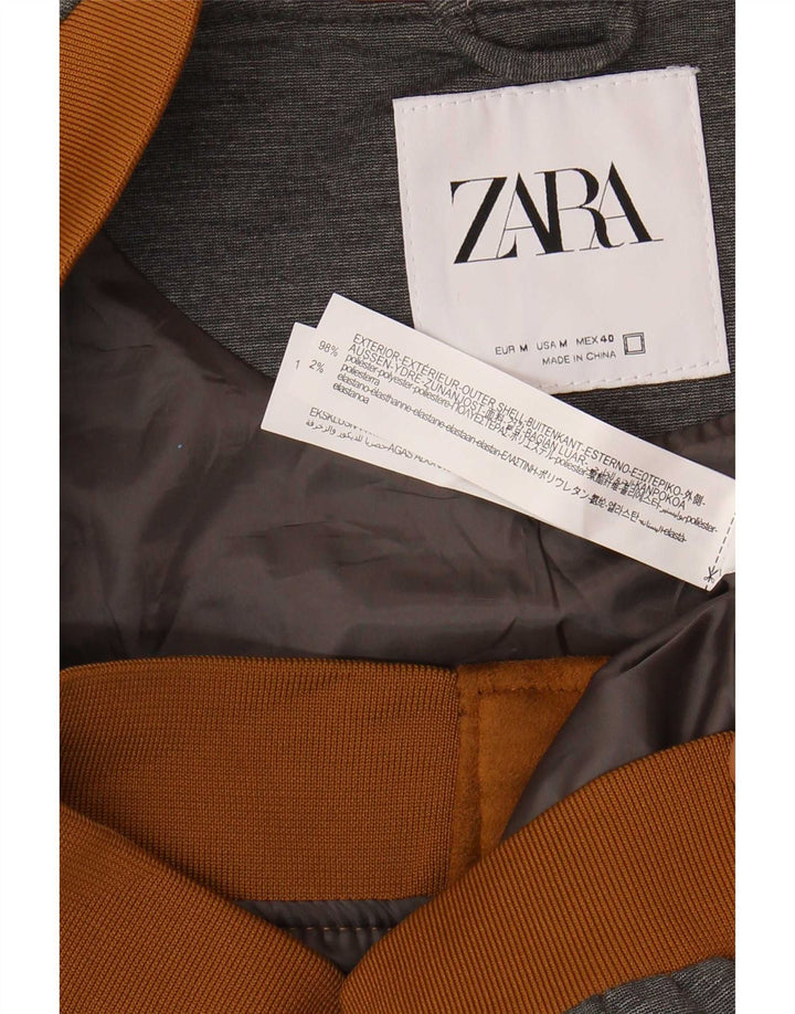 Jaqueta bomber masculina Zara UK 38 poliéster colorblock marrom médio
