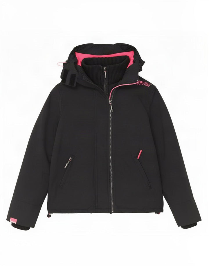 Superdry Damen Windcheater Kapuzen-Windjacke UK 14 Medium Schwarz