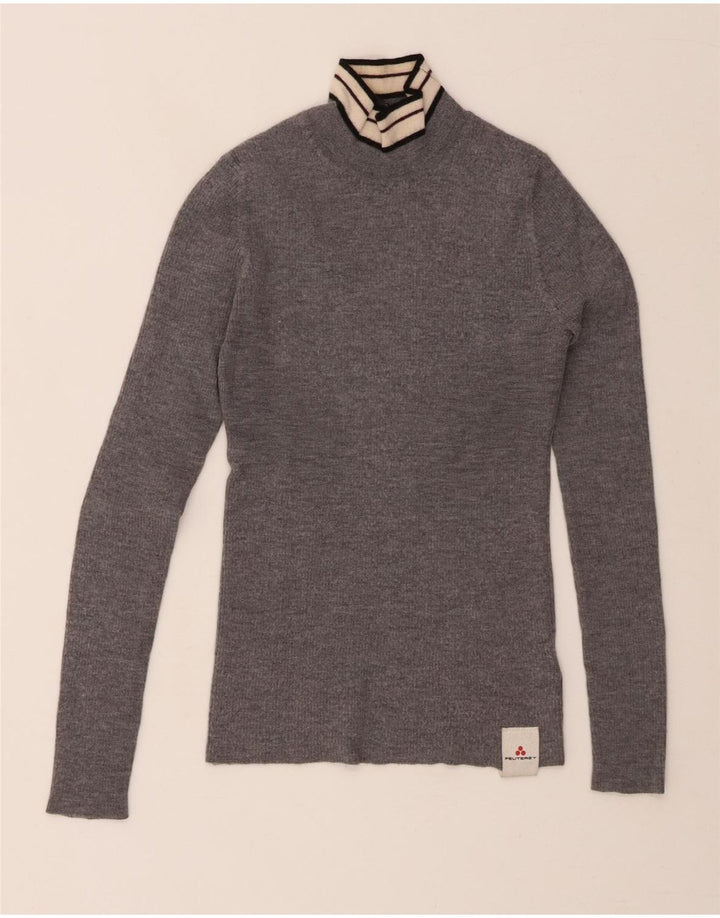 PEUTEREY Womens Crop Turtle Neck Jumper Sweater UK 14 Large Grey Wool