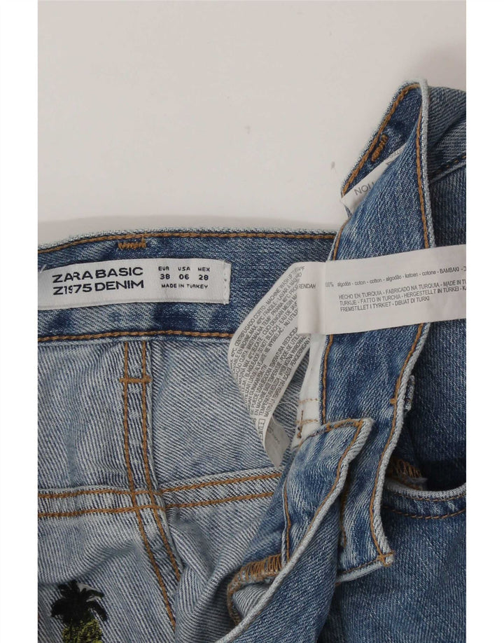 Pantaloncini di jeans Zara da donna con motivo astratto EU 38 piccoli W28 cotone blu