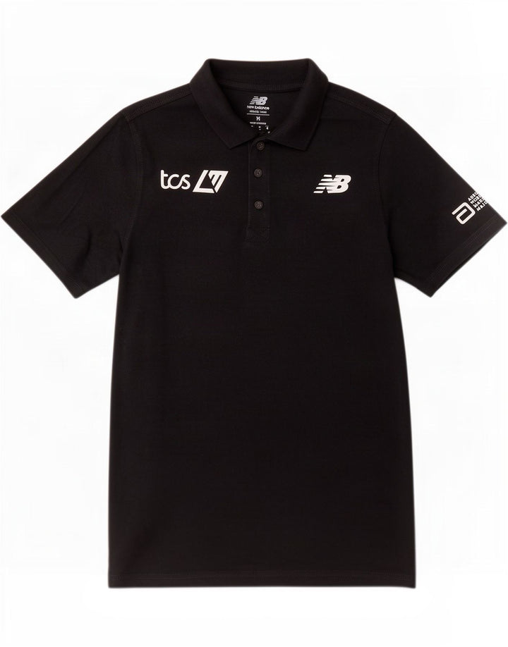 New Balance Mens Graphic Polo Shirt Medium Black Cotton